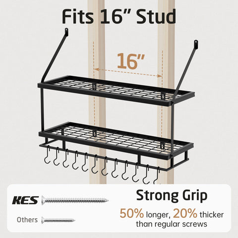 KES grid shelf with lids illustrating shelf capacity for lids bowls and small items