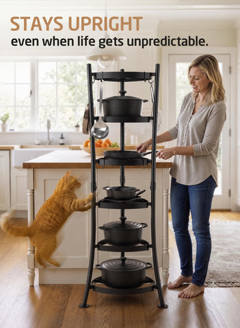 KES hooks with pots demonstrating organized hanging and quick access