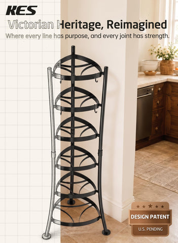 KES in kitchen lifestyle showing cookware tower saving cabinet space