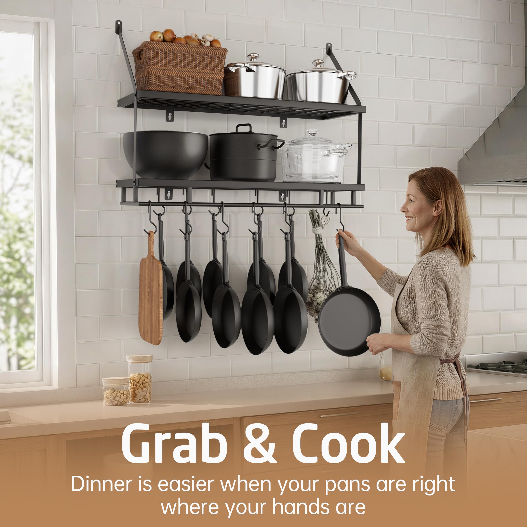 KES in use cooking scene showing reachable pans and faster meal prep with organized tools