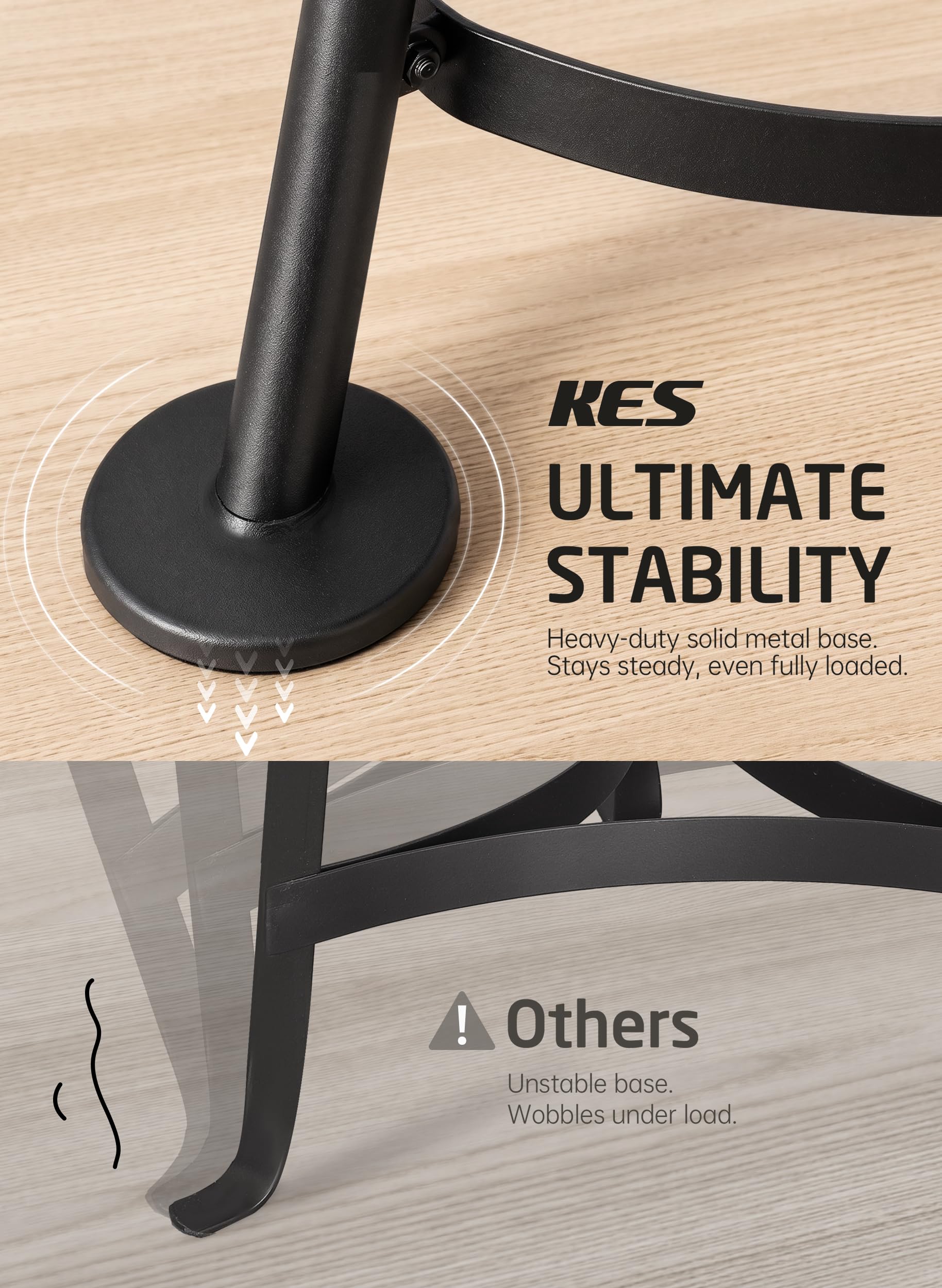 KES three base stability showing wide feet and EVA pads for secure stance