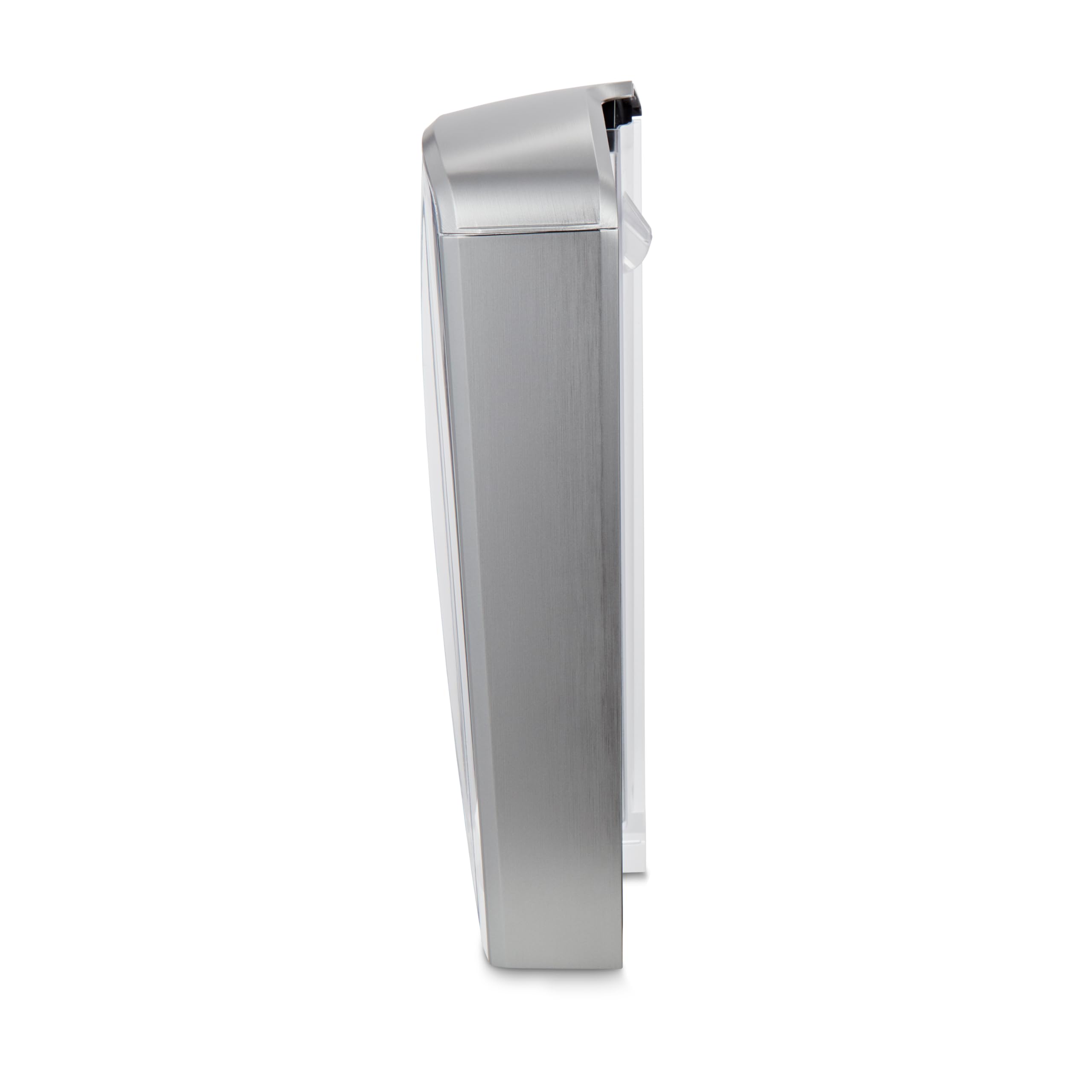 Keurig 75oz brushed silver reservoir front view showing capacity and clean design benefits