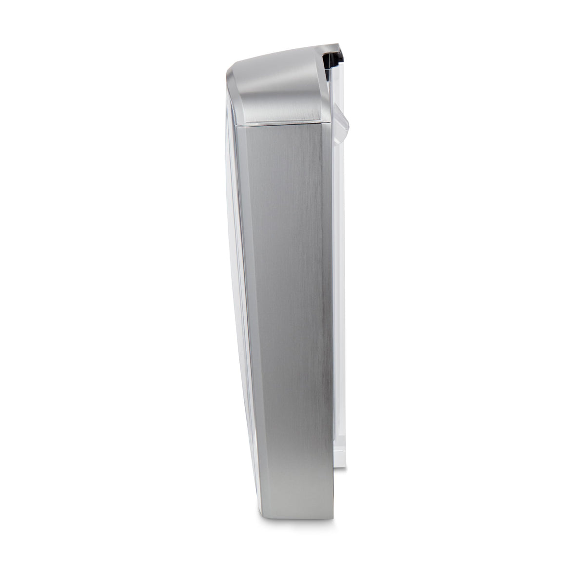 Keurig 75oz brushed silver reservoir front view showing capacity and clean design benefits