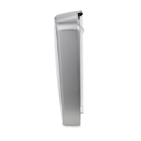 Keurig 75oz brushed silver reservoir front view showing capacity and clean design benefits