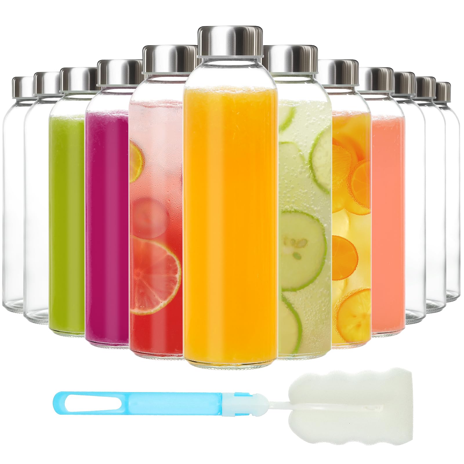 KEYWING front view of 12-pack bottles showing clear glass and lids, organized for storage benefit