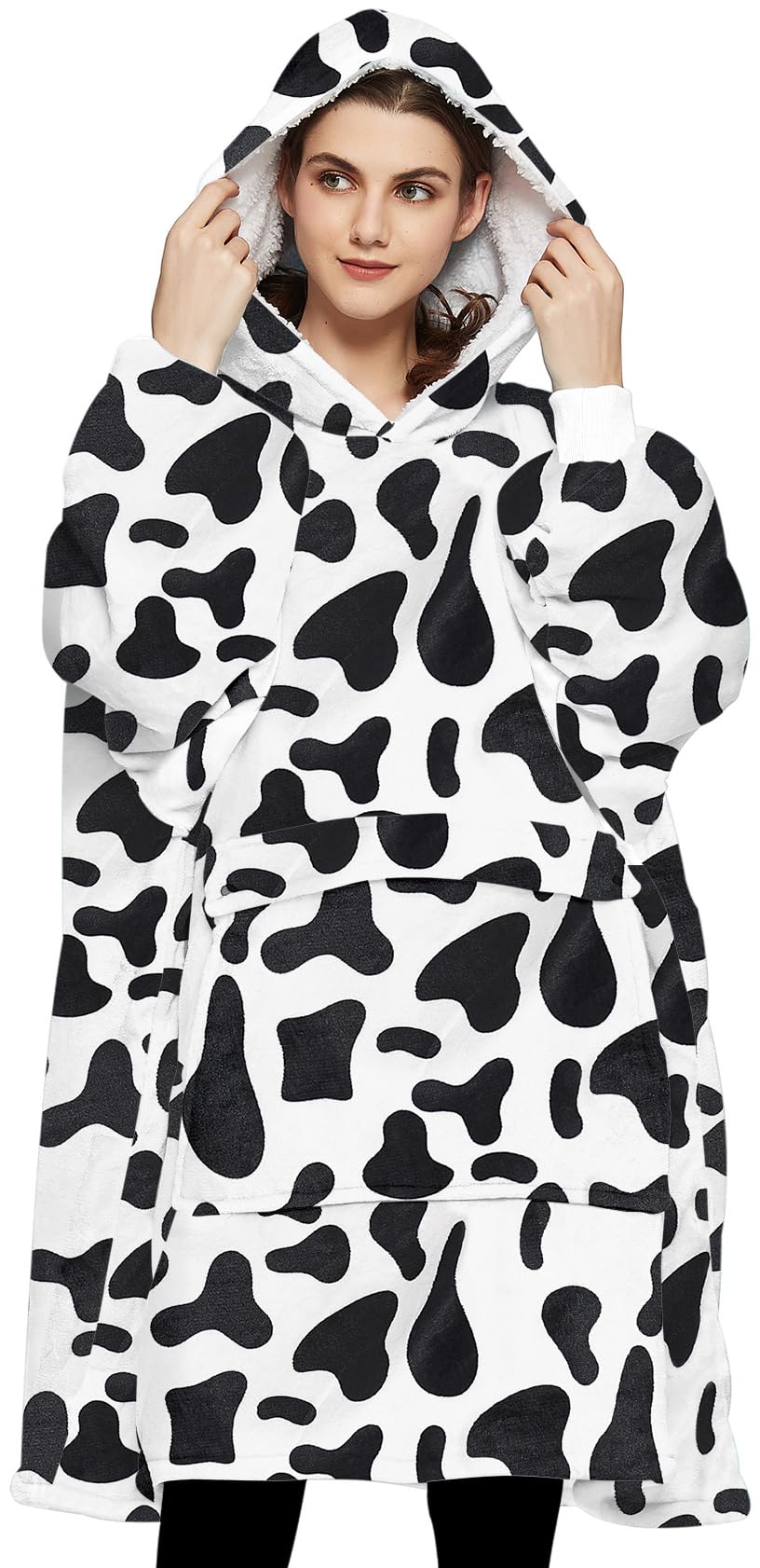 KFUBUO Dairycow front view showing oversized fit and playful print for cozy wear
