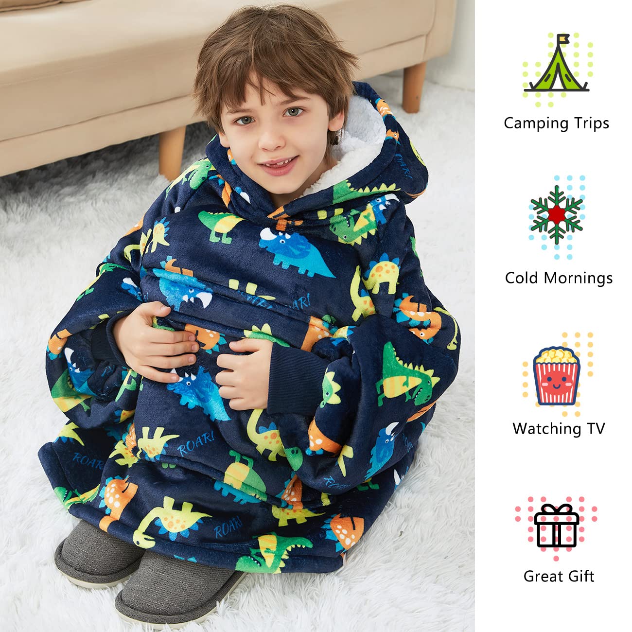 KFUBUO large hood detail showing plush sherpa and comfort-as-pillow benefit