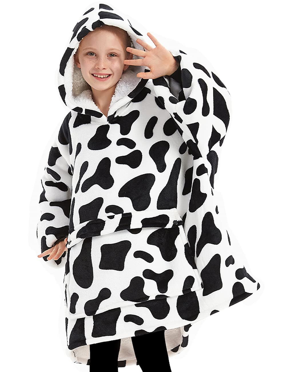 KFUBUO front view of cow hoodie showing cozy coverage and playful design