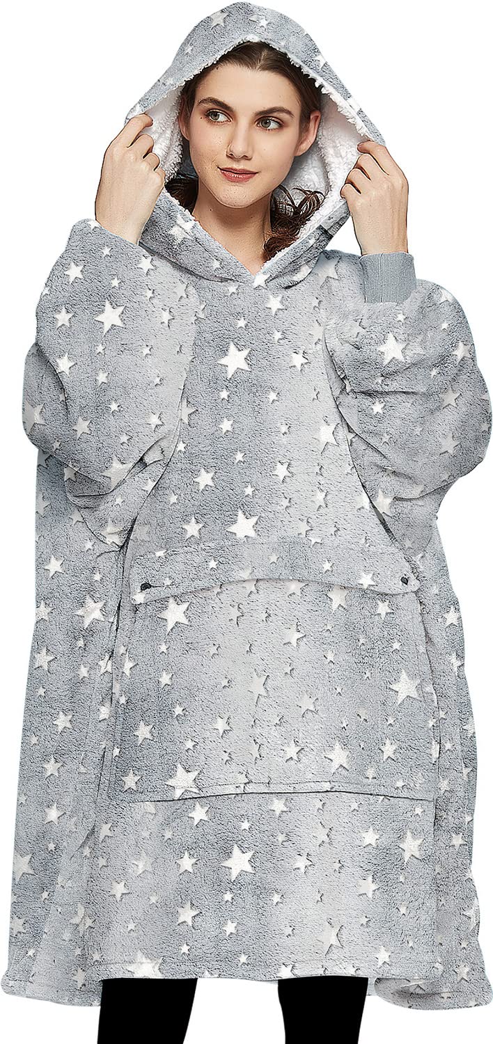 KFUBUO front view wearable blanket hoodie showing full oversized fit and comfort