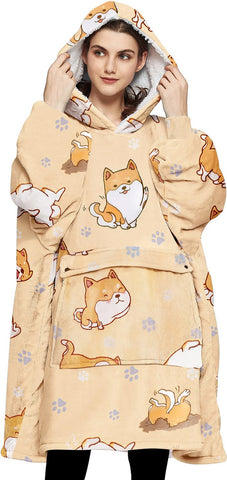 KFUBUO front view of wearable blanket hoodie showing oversized fit and cozy look