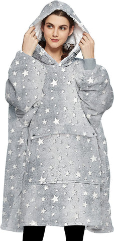 KFUBUO front view wearable blanket hoodie showing full oversized fit and comfort
