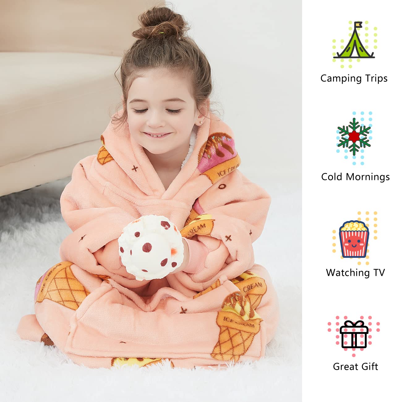 KFUBUO oversized hood shown folded as pillow for neck support and warmth
