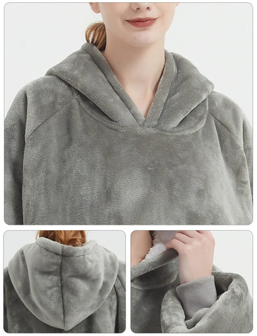 KFUBUO folded blanket hoodie beside a ruler showing generous size and travel portability