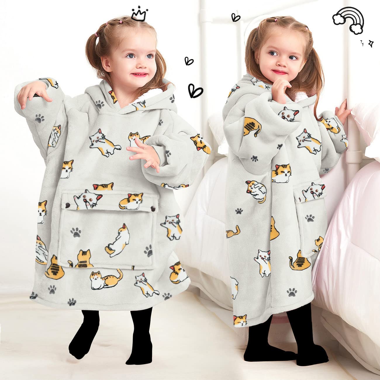 KFUBUO size comparison with child standing showing one-size fit under 4ft