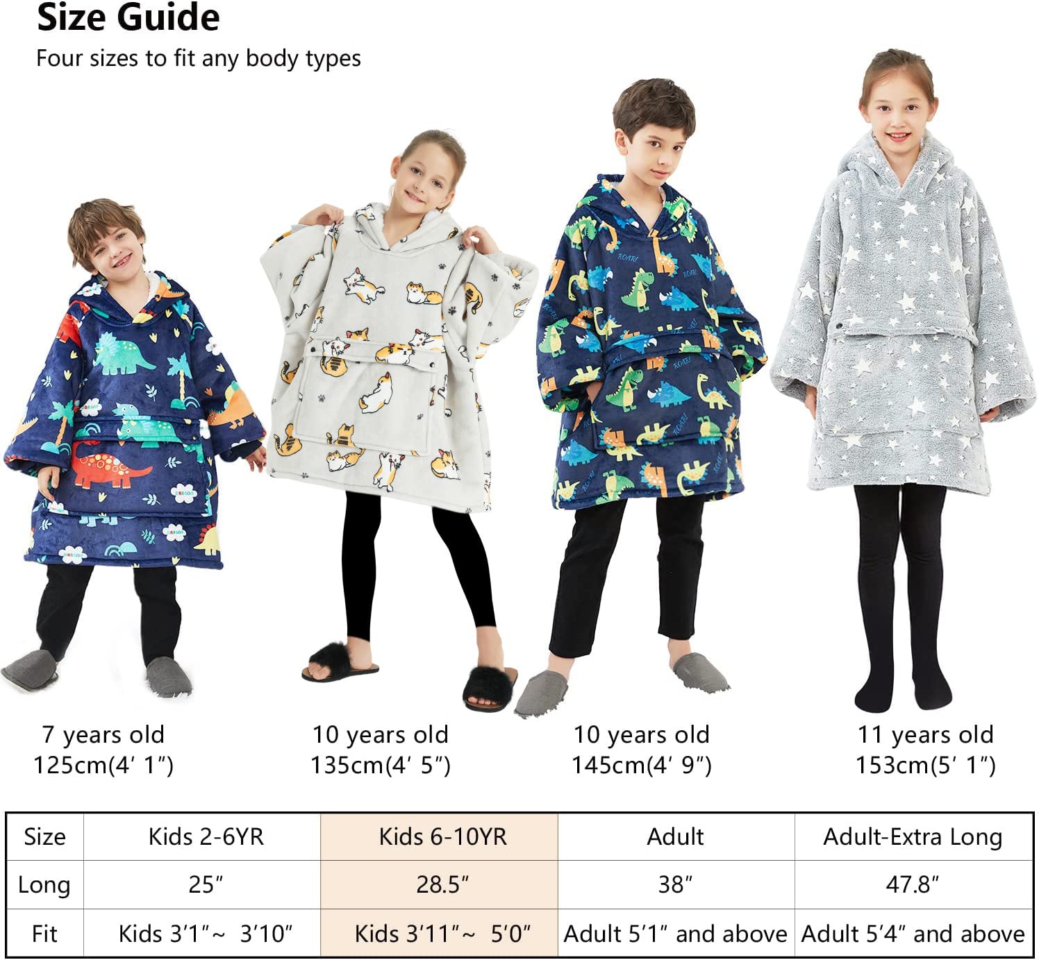 KFUBUO size comparison on child demonstrating fit for 6–10 years