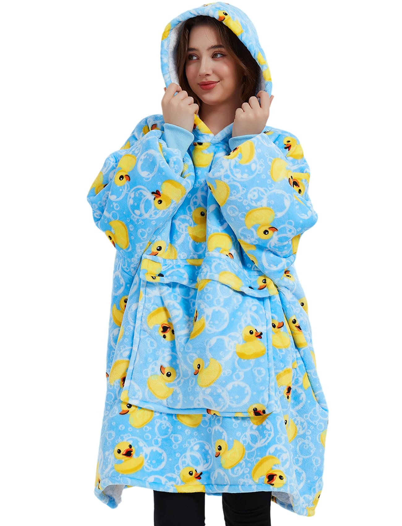 KFUBUO front view showing oversized fit and cozy hood for lounging