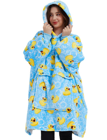 KFUBUO front view showing oversized fit and cozy hood for lounging
