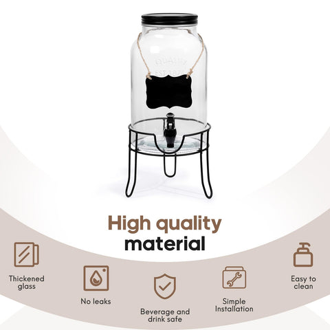 Khlotiko dispenser on wooden stand beside a glass for scale and ergonomic height benefit