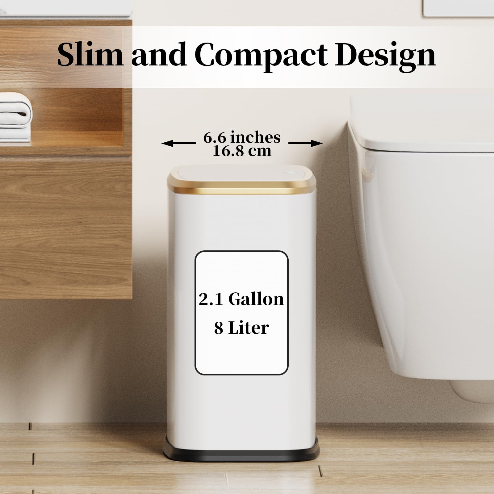 KHMMGK slim bin beside toilet demonstrating small space fit