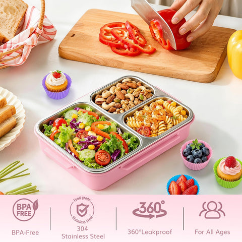 KHOXU lunchbox inside a backpack for size comparison and easy portability