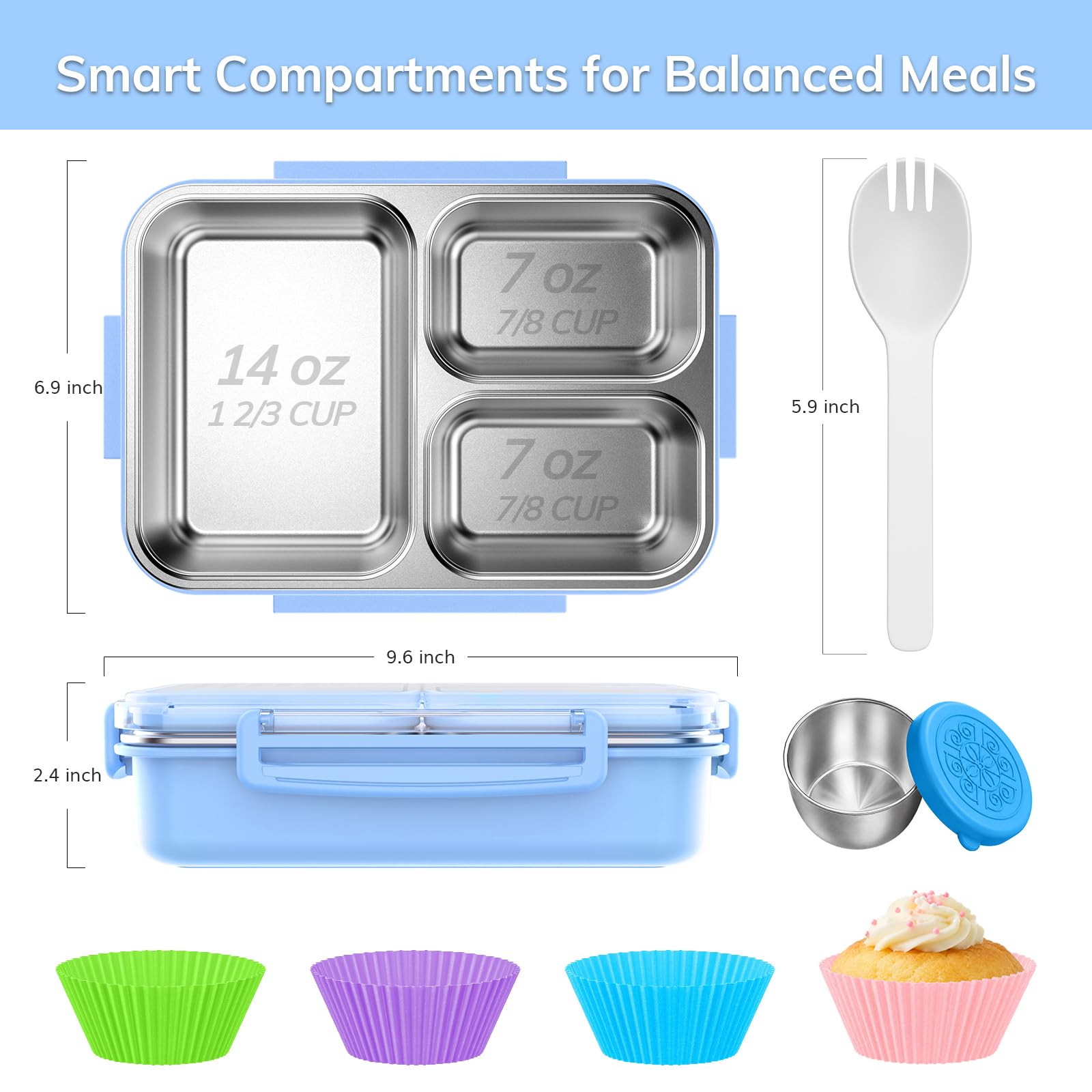 KHOXU open bento revealing three compartments to keep meals separated and fresh