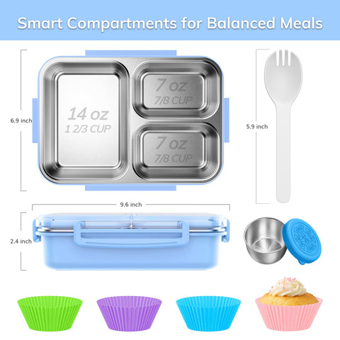 KHOXU open bento revealing three compartments to keep meals separated and fresh