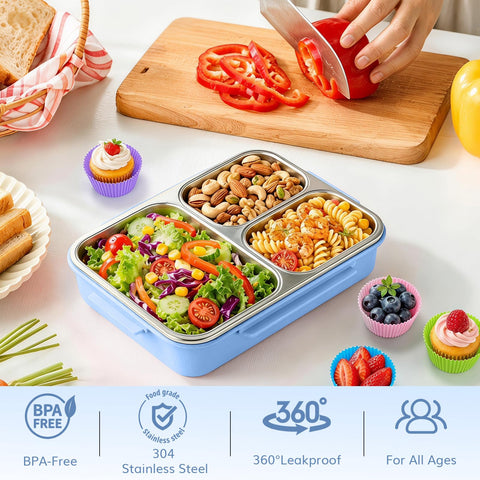 KHOXU lunch box beside a backpack illustrating compact portability for commuting