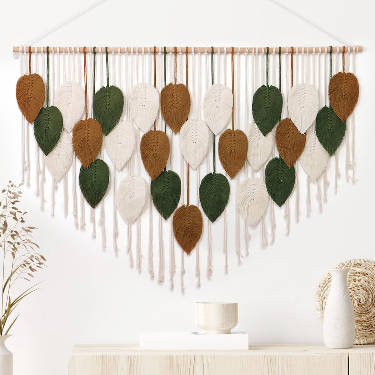 KHOYIME front view of large macrame wall hanging showing full design and balance