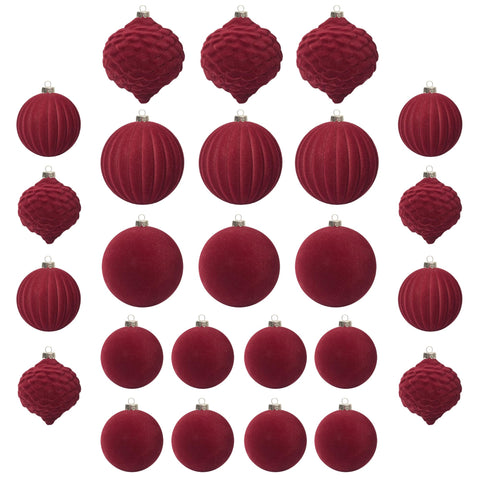 KI Store front packaging showing 25 velvet burgundy ornaments and set benefit
