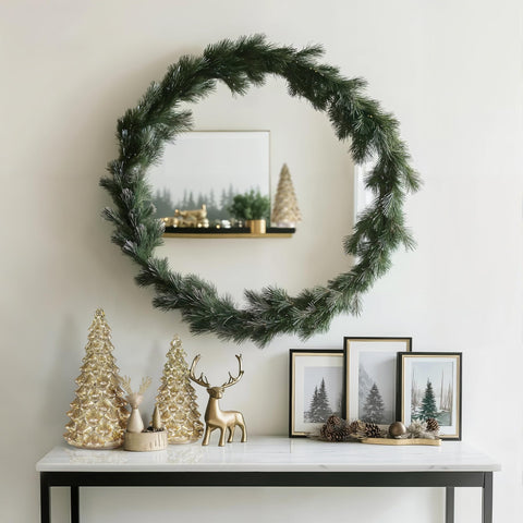 KI Store styled on mantel with garland creating festive centerpiece benefit