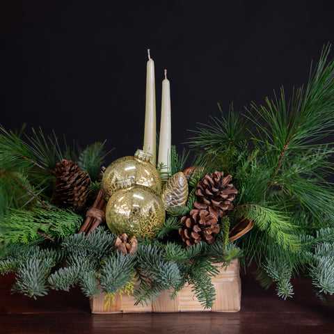 KI Store ornaments in bowl centerpiece creating instant holiday elegance