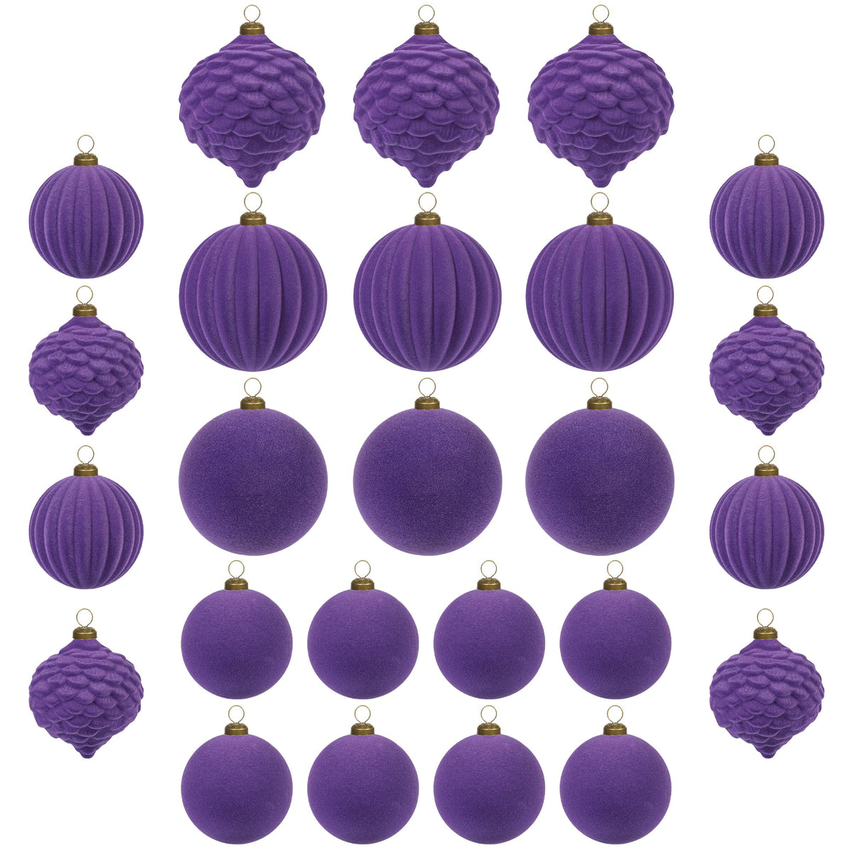 KI Store velvet purple ornaments front view shows rich color and luxurious feel