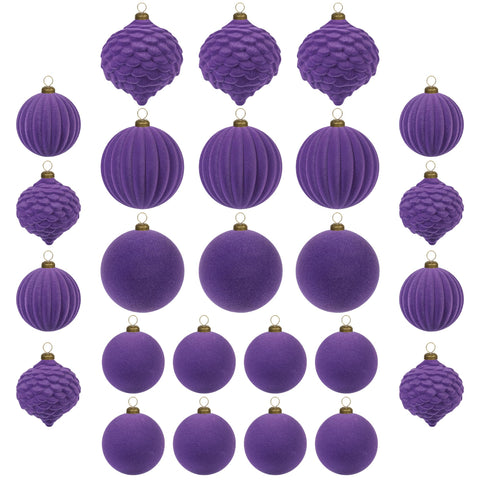 KI Store velvet purple ornaments front view shows rich color and luxurious feel