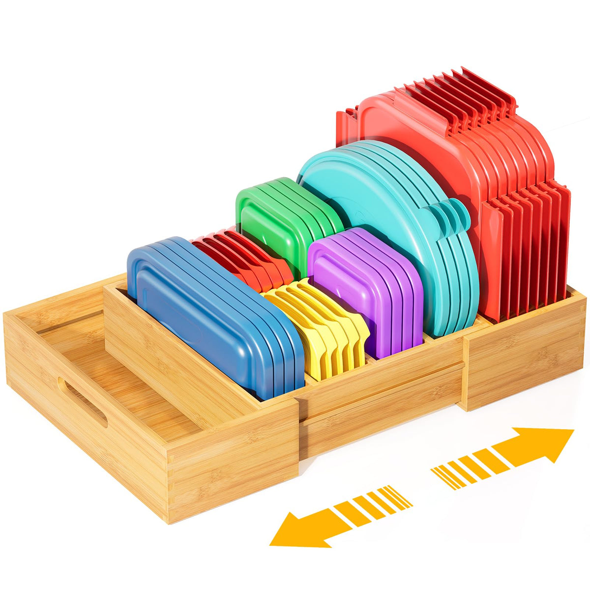 Kiasthome front packaging of bamboo lid organizer shows neat storage