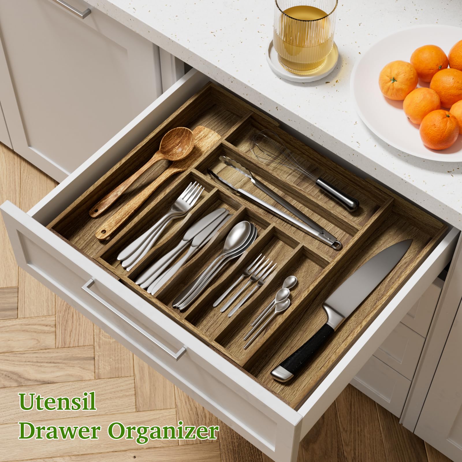 Kiasthome organizer expanded in drawer providing adjustable fit