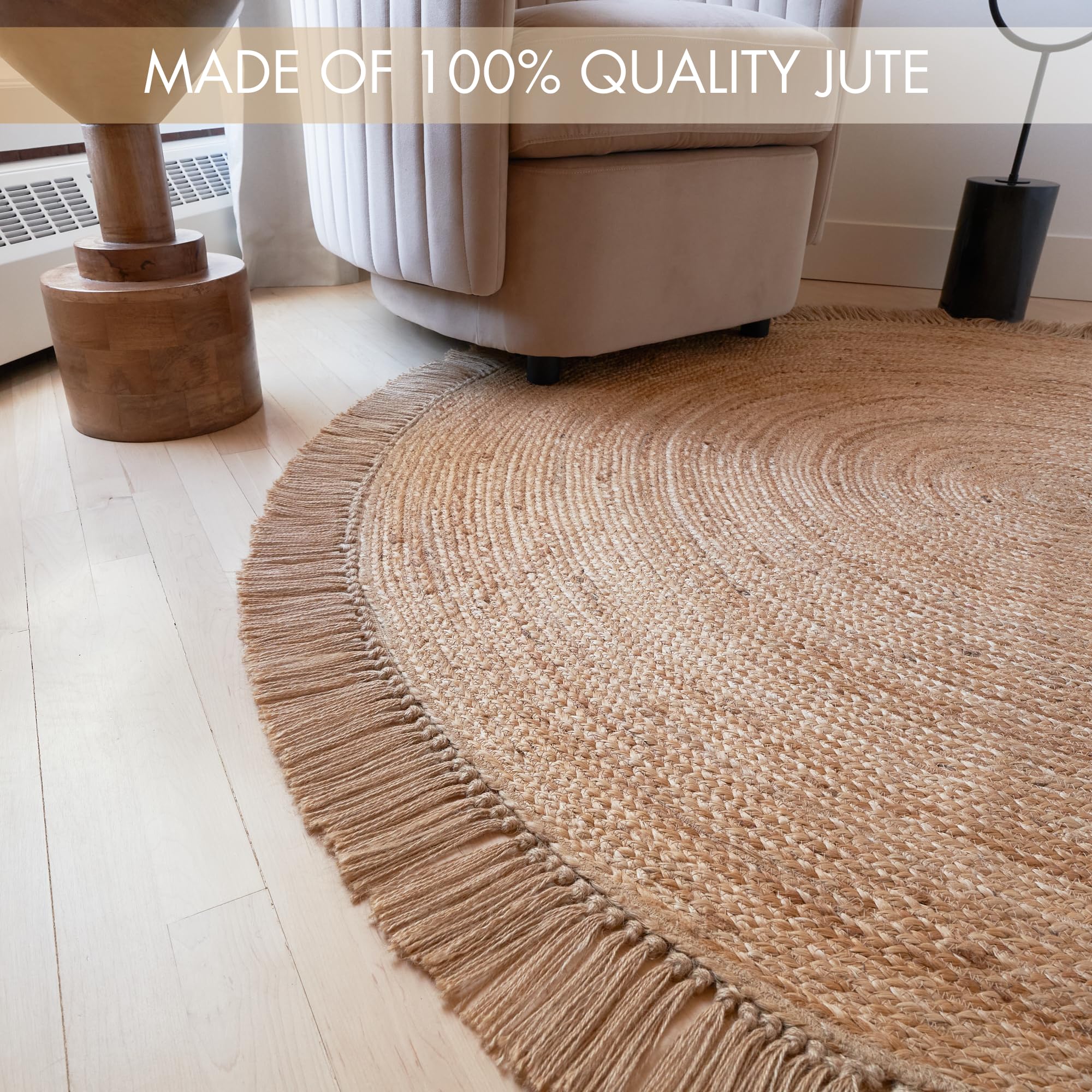 KIBAGA rug placed in kitchen under stools for comfortable, durable surface