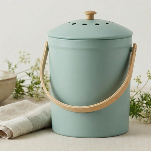 KIBAGA styled on kitchen counter blending decor with practical scrap collection