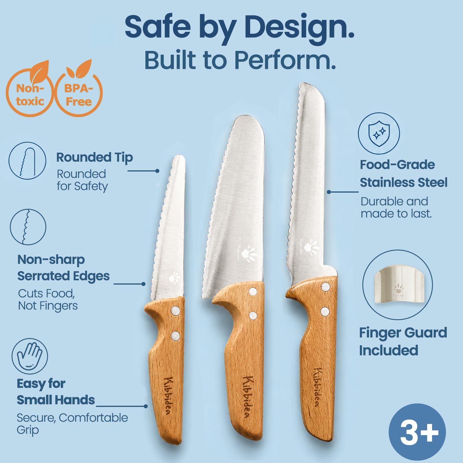 Kibbidea handle and finger guard detail showing secure grip and protection