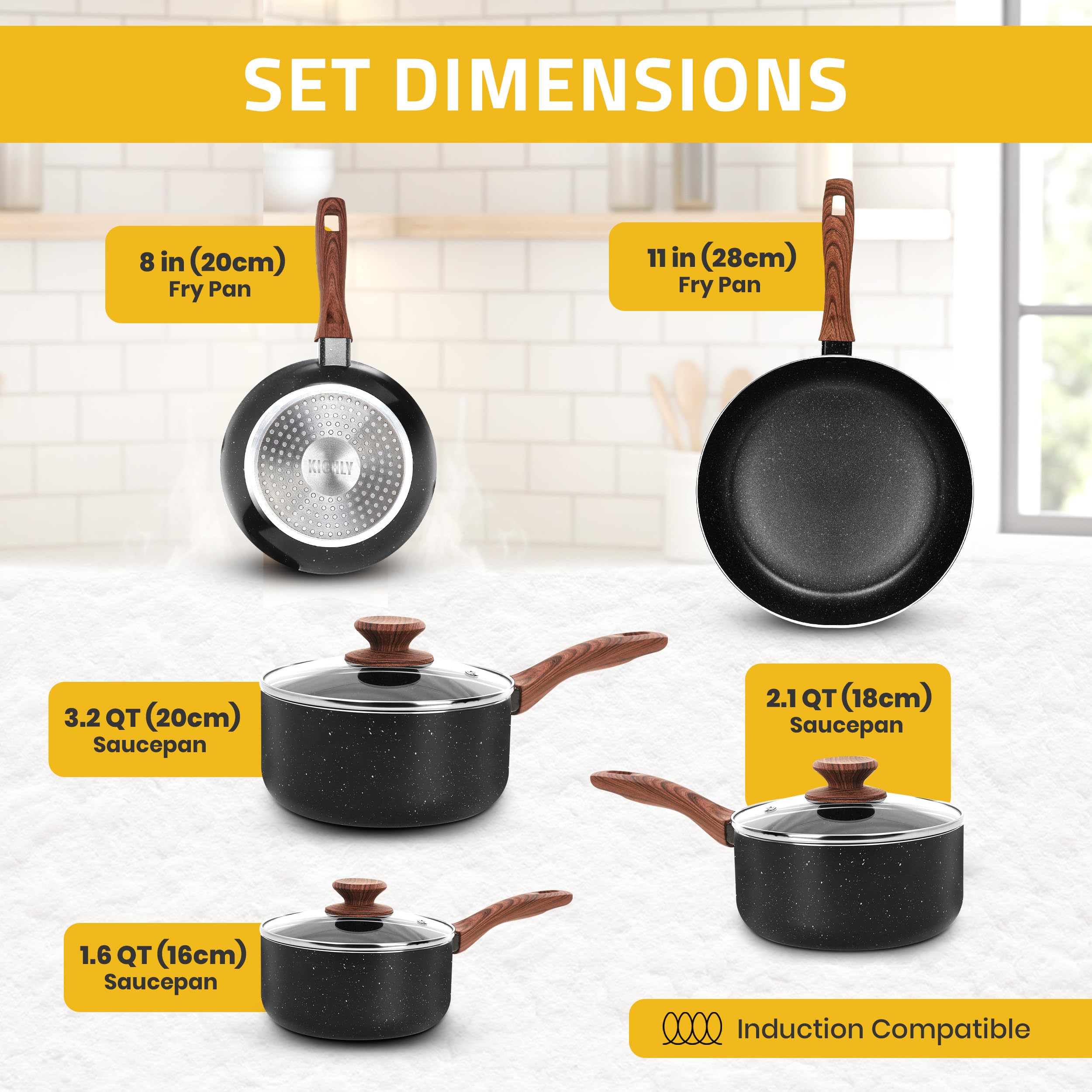 KICHLY 28cm frying pan top view showing wide cooking surface for family meals