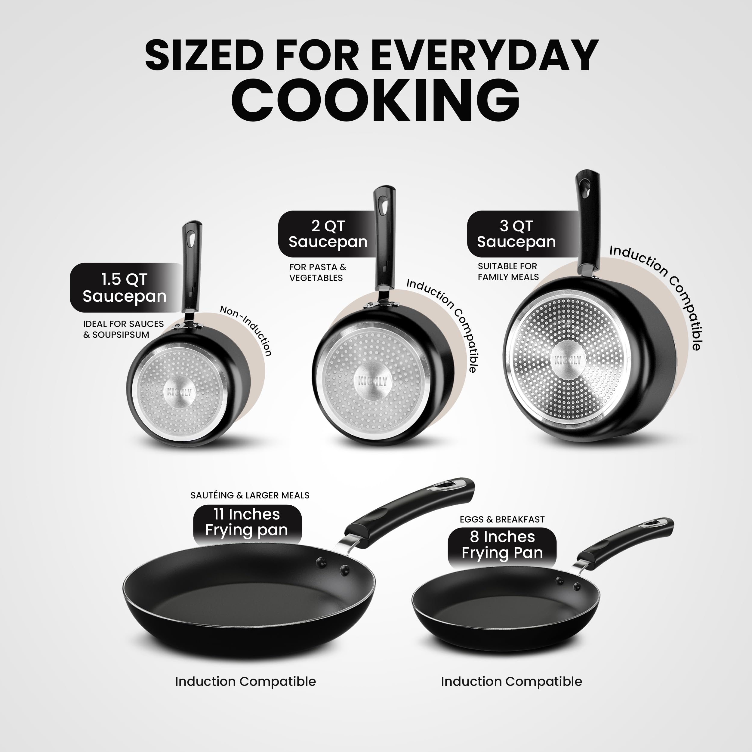 KICHLY 28cm frying pan top view showing nonstick surface for easy food release