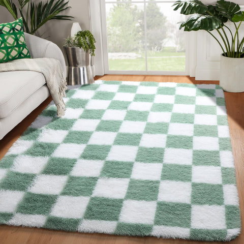 KICMOR checkerboard pattern detail showing sage green contrast and style