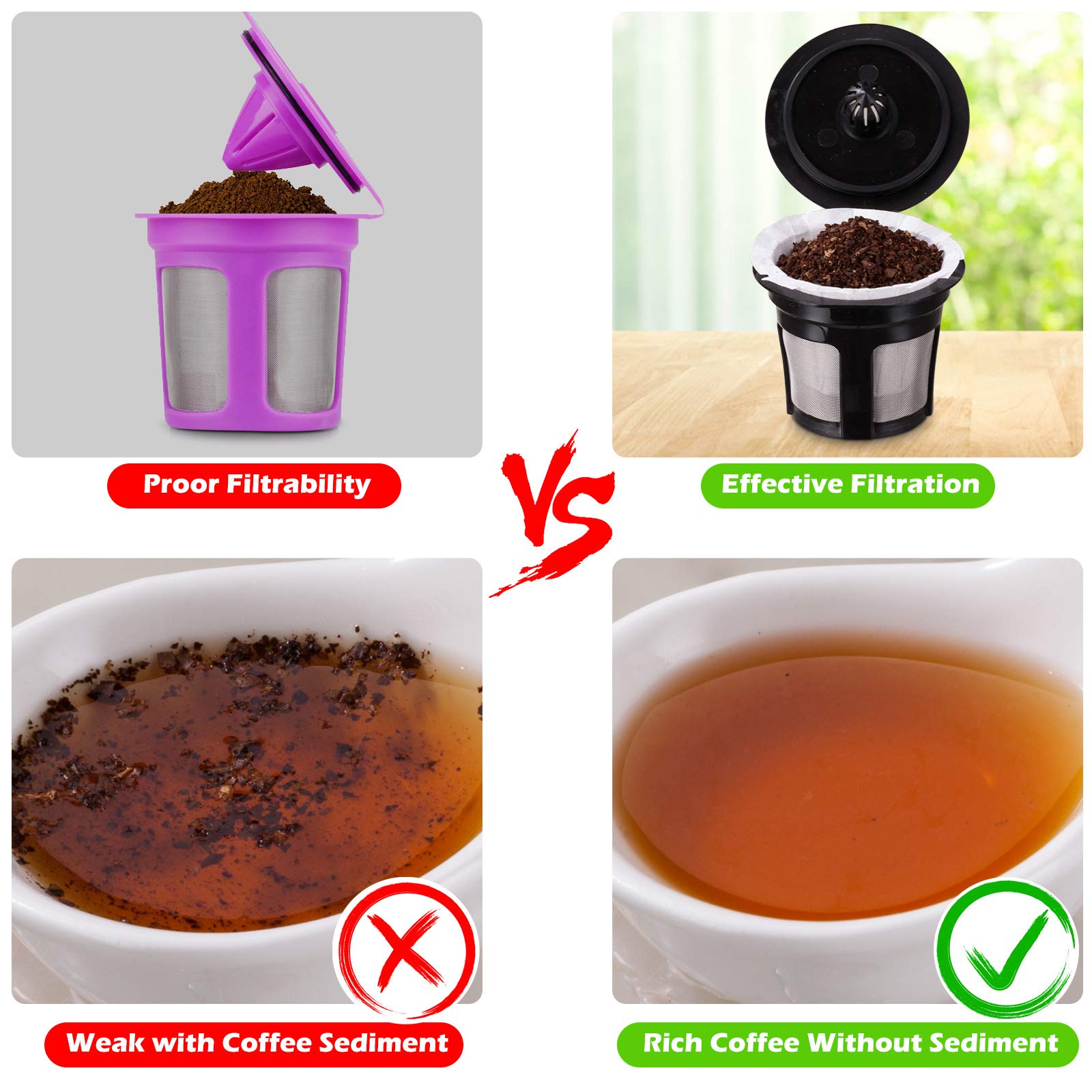 Kicovitifa brewed coffee cup illustrating clearer, less gritty coffee