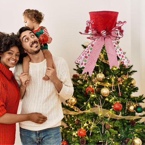 KIDHABE topper on tree showing secure placement and holiday focal point