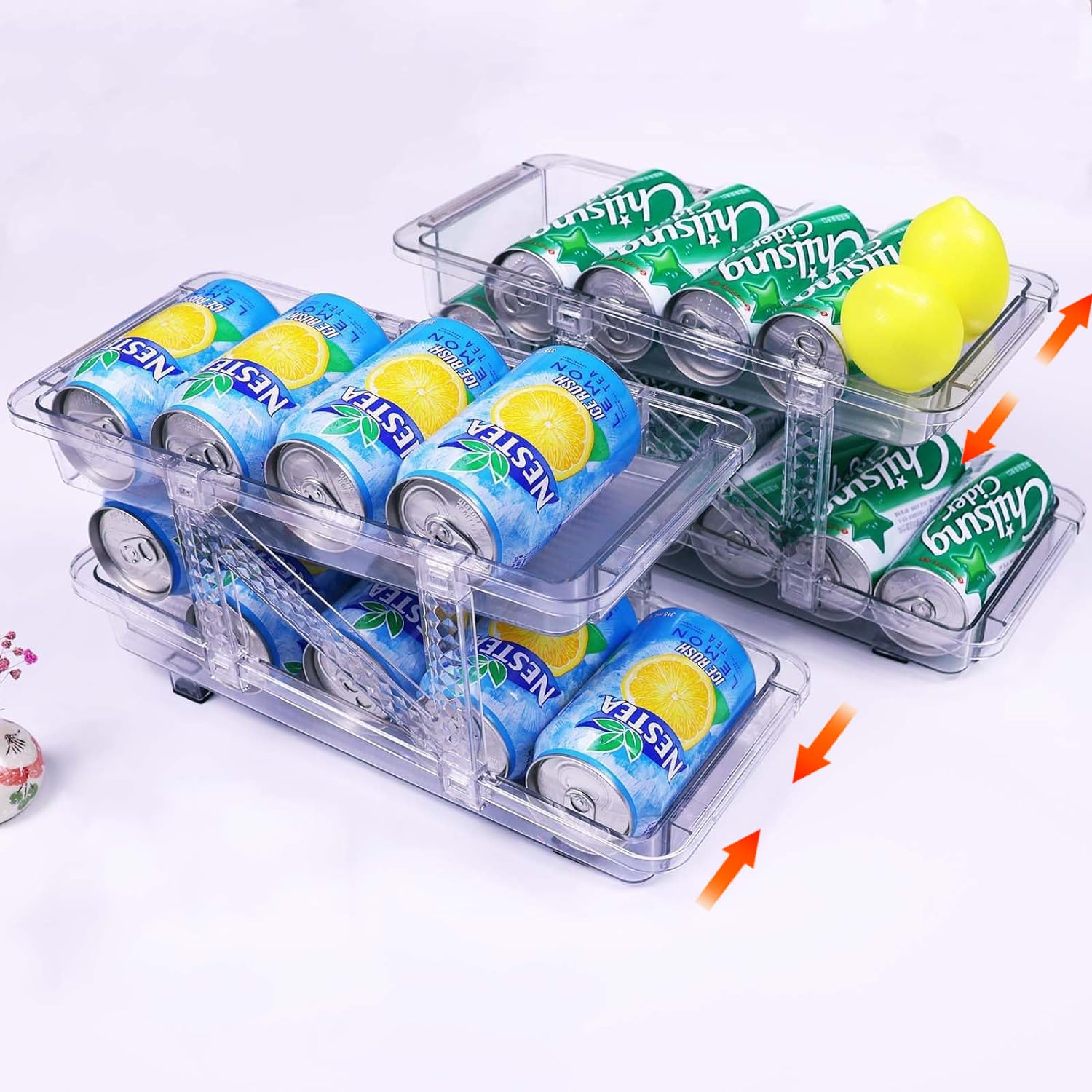 Kiencyluky front view of dispenser showing neat can rows and organized fridge benefit