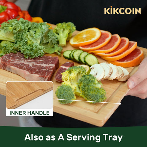 Kikcoin built-in handle lifted with one hand for easy transport and serving