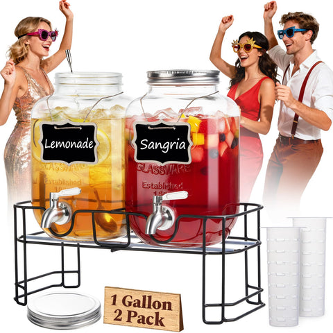 Kikcoin front view of two glass dispensers showing clean presentation and party-ready appeal
