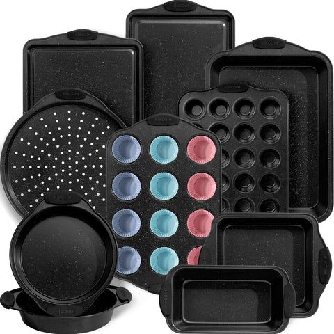 Kikcoin front packaging showing complete 22-piece bakeware set and gift box