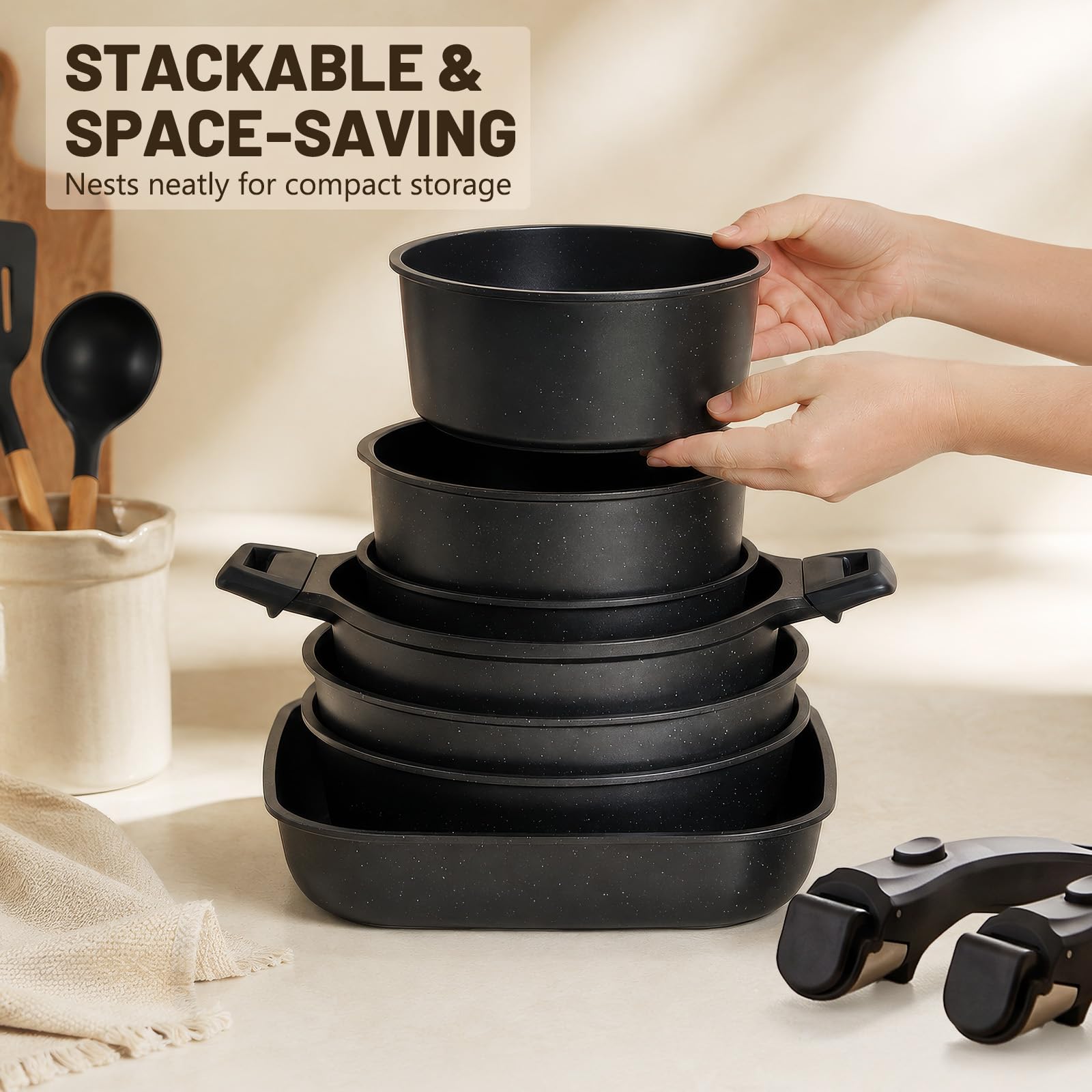 Kikcoin full cookware set arranged on countertop for organized meal preparation