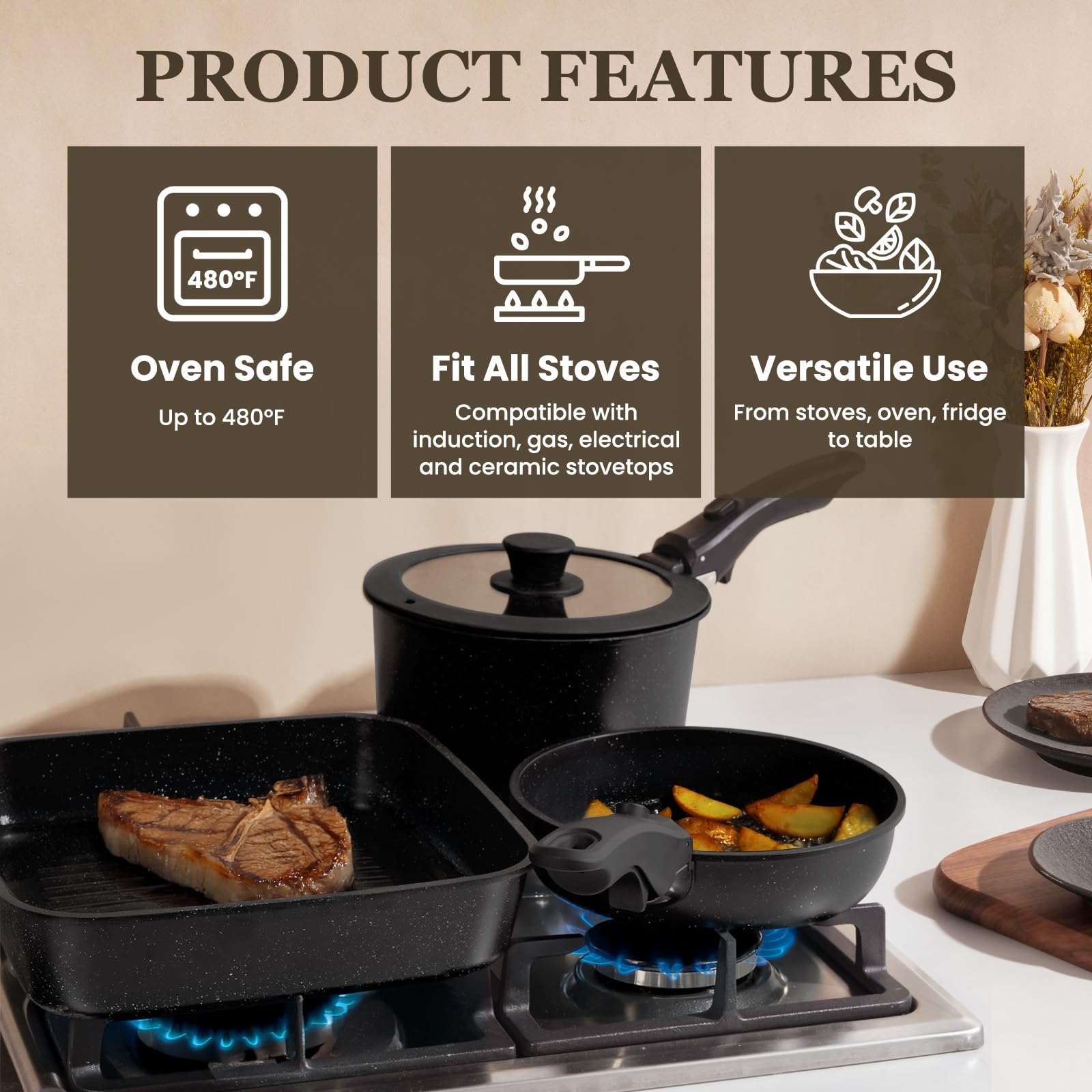 Kikcoin grill pan with seared vegetables showing even grilling performance