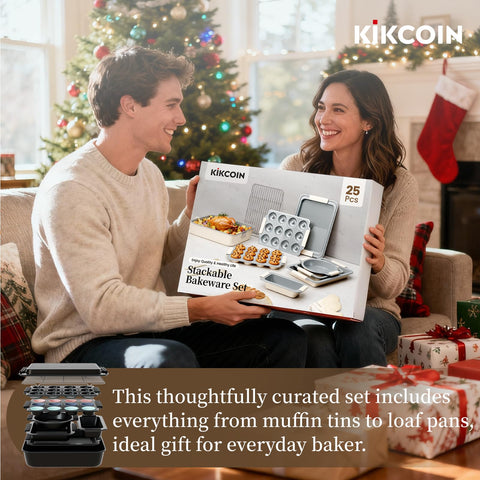 Kikcoin lifestyle kitchen scene showing set in use for family baking